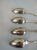 Antique 19th C American German Coin Silver Teaspoons Set Of 4 Fiddleback Design