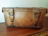 Vintage WW2 British Military Officers Heavy Leather Travel Trunk Case Lt Poupard