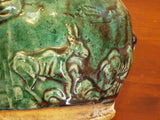 Antique Chinese Green Glazed Ginger Jar 6" Clay Container Old Kitchen Home Decor