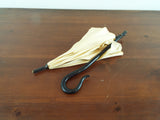 Antique Victorian Folding Carriage Cream Parasol Ebony Handle Sunbrella 1870s