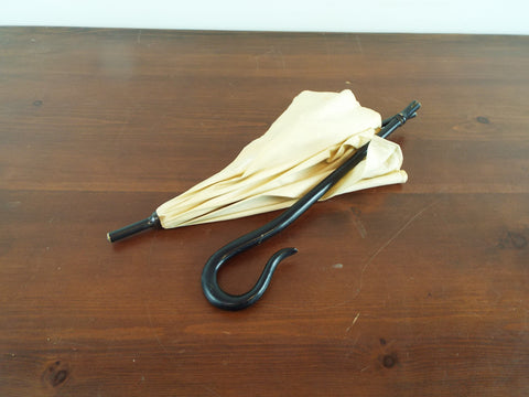 Antique Victorian Folding Carriage Cream Parasol Ebony Handle Sunbrella 1870s