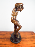 Antique 19th C Large Bronze Art Sculpture Satyr With Cymbals Duchemin Grand Tour