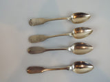 Antique 19th C American German Coin Silver Teaspoons Set Of 4 Fiddleback Design