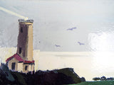 Vintage Large Signed Landscape Acrylic Painting Seascape on Board Lighthouse 56"