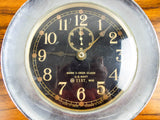 Vintage WW2 Seth Thomas Mark I Deck Clock Brass Nickel Plated US Navy Black Face