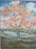 Vintage Original Shabby Cottage Oil Painting SpringTrees Pink Lapacho Tree Bloom
