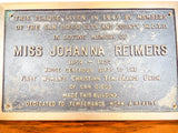 WCTU San Diego Temperance Bronze Memorial Plaque for Johanna Reimers