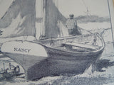 Vintage Signed Gordon Grant (1875-1962) Namesake Lithograph Sailing Boat Nancy
