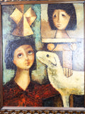 Vintage Original Oil On Canvas Framed Abstract Art Companion 1950s Bizarre Art