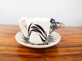 Vintage Whimsical Tom Hatton Zebra Ceramic 25 Set Demitasse Coffee 1980s Pottery