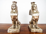 Vintage 1970s Hollywood Regency Female Greek Sphinx Candle Holders Sculptures