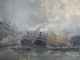 Vintage Signed Oil on Canvas Nautical Painting Seascape Boats Ships by V Benior