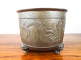 Vintage French Decorative Brass Planter Chinese Style Dragon Three Leg Pot Cover