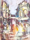 Original Vintage 1960s Signed Venice Canal Painting James Pinto Gouache On Paper