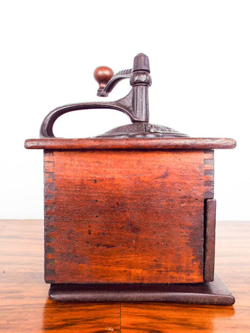 Antique Wooden Coffee Grinder Vintage Primitive Wood Hand Crank