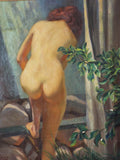 Vintage Bathing Nude Female Oil Painting ~ 30" x26" ~ Axel Linus ( 1885 - 1980 )