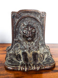Vintage Pair of Figural Lion Bookends 1920s Metal Lions Cat Statue Book Ends