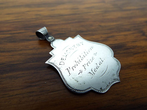 Antique Silver Religious 1886 Temperance Prohibition Medallion Medal Pendant