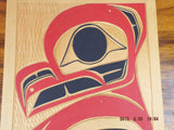 Vintage Indigeneous Pacific North West Cedar Carved Plaque Colored Owl R Adams