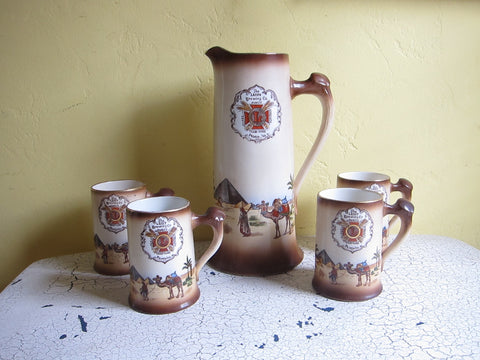 Antique Leisy Ceramic Beer Pitcher & 4 Mugs - Yesteryear Essentials
 - 1