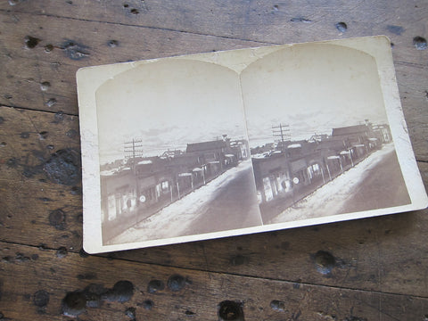 Stereoscope Card by Charles Emery 1880, Moonlight View Main St Silver Cliff Colorado - Yesteryear Essentials
 - 1