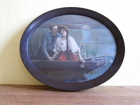 Vintage Oval 1910's Print, Couple in a Boat Scene - Yesteryear Essentials
 - 1