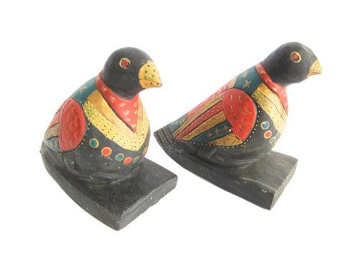 Decorative Folk Art Wooden Bird Bookends - Yesteryear Essentials
 - 1