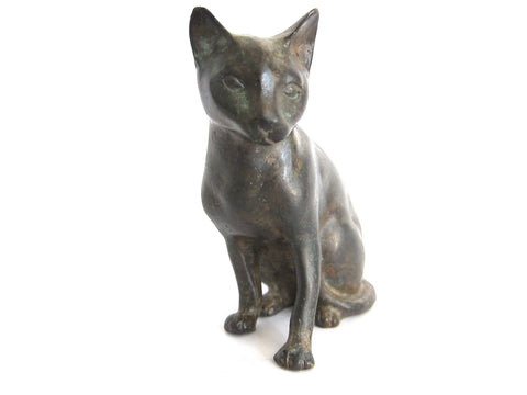 Vintage Bronze Sculpture of a  Seated Cat - Yesteryear Essentials
 - 1