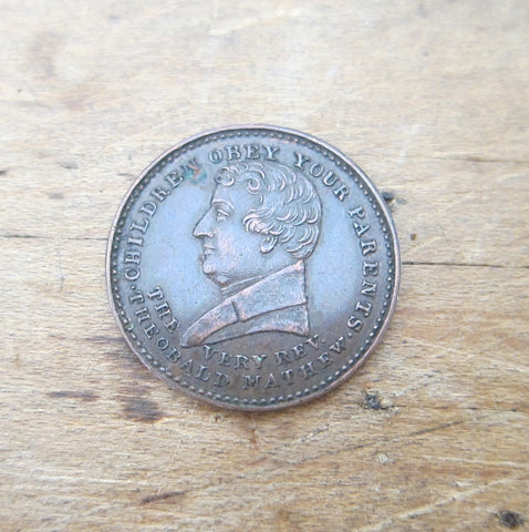 Antique  Father Mathew Temperance Movement Coin - Yesteryear Essentials
 - 1