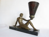 Art Deco Bronzed Spelter Reclining Semi Nude Female Figural Lamp - Yesteryear Essentials
 - 2