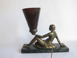 Art Deco Bronzed Spelter Reclining Semi Nude Female Figural Lamp - Yesteryear Essentials
 - 3