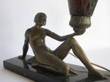 Art Deco Bronzed Spelter Reclining Semi Nude Female Figural Lamp - Yesteryear Essentials
 - 6