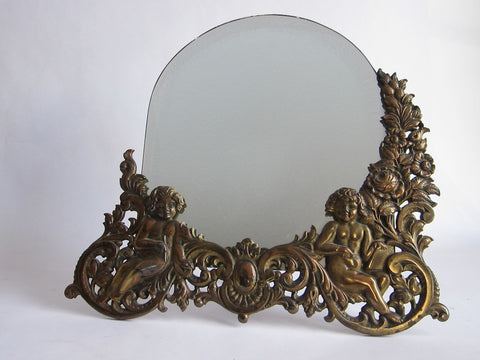 Antique Brass Cherub Vanity Mirror - Yesteryear Essentials
 - 1