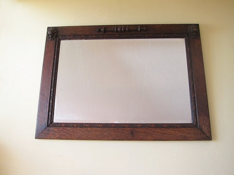 Antique Wooden Framed Beveled Glass Mirror -  English Oak Lions head - Yesteryear Essentials
 - 1
