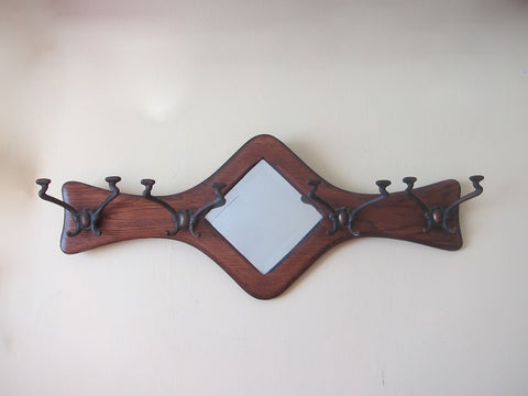 Antique Wooden Framed Bevelled Glass Mirror & Coat Hanger - Yesteryear Essentials
 - 1