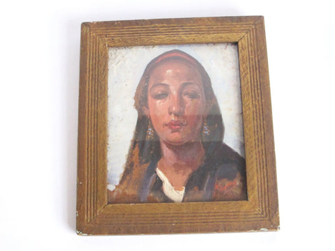 Antique Oil on Copper Portrait Painting of Lady by Simone - Yesteryear Essentials
 - 1