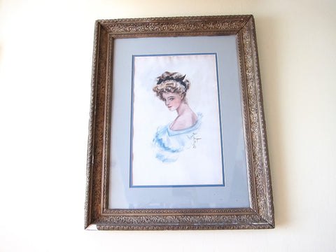Vintage Harrison Fisher Girl Signed Painting - Yesteryear Essentials
 - 1