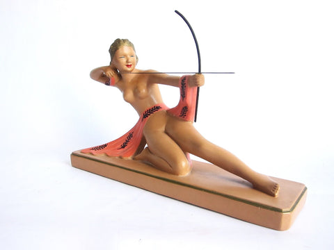 Art Deco Style Chalkware Female Archer Sculpture by Alexander Backer - Yesteryear Essentials
 - 1