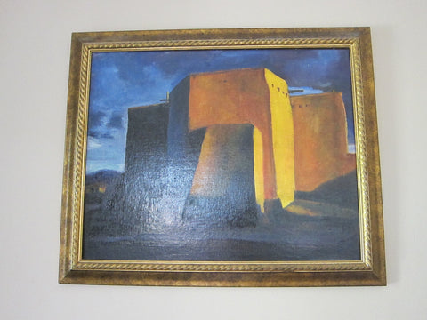 Blue and Yellow Taos Art Architectural Painting - Yesteryear Essentials
 - 1