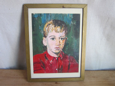 Vintage Oil Painting of Young Boy In Red - Benjamin '68 - Yesteryear Essentials
 - 1