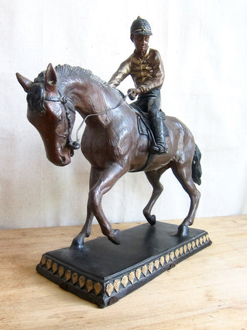 Vintage Spelter Metal Horse Figurine with Jockey - Yesteryear Essentials
 - 1