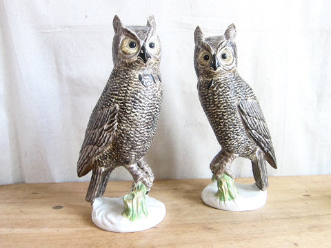 Vintage Pair of 13.5" Ceramic Owl Figurines - Yesteryear Essentials
 - 1