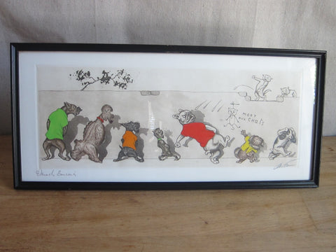 1930's signed Boris O Klein Canine Hand Colored Print - "Eternels Ennemis" - Yesteryear Essentials
 - 1