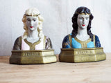 1920's Decorative Bronze Clad Beatrice Bookends by the Armor Bronze Co