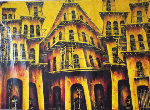 Vintage Signed Oil on Canvas Cuban Cityscape - 48" by 31" - Yesteryear Essentials
 - 1