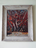 Vintage Framed Oil on Canvas Painting Autumn Fall Landscape Art Red Wooded Copse
