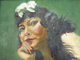 Large Vintage Oil On Canvas Portrait Painting of Lady in a Boa 1930's - Yesteryear Essentials
 - 5