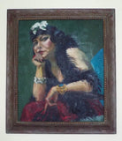 Large Vintage Oil On Canvas Portrait Painting of Lady in a Boa 1930's - Yesteryear Essentials
 - 3