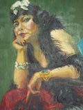Large Vintage Oil On Canvas Portrait Painting of Lady in a Boa 1930's - Yesteryear Essentials
 - 8