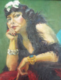 Large Vintage Oil On Canvas Portrait Painting of Lady in a Boa 1930's - Yesteryear Essentials
 - 2